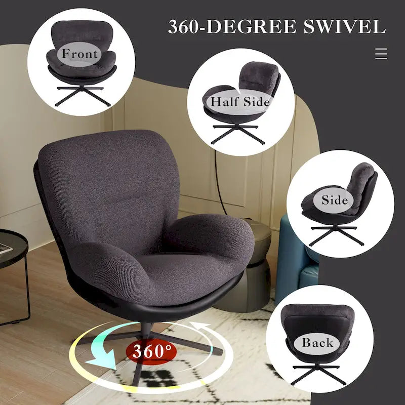 Poltrona girevole a 360° in ciniglia grigia/bianca/blu e similpelle – Stile moderno, uso singolo