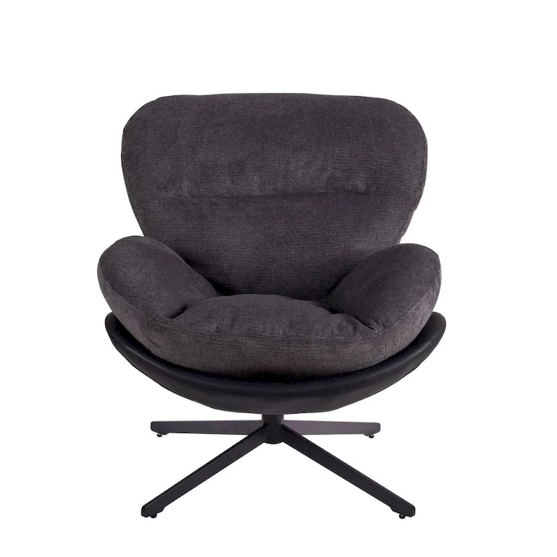 Poltrona girevole a 360° in ciniglia grigia/bianca/blu e similpelle – Stile moderno, uso singolo