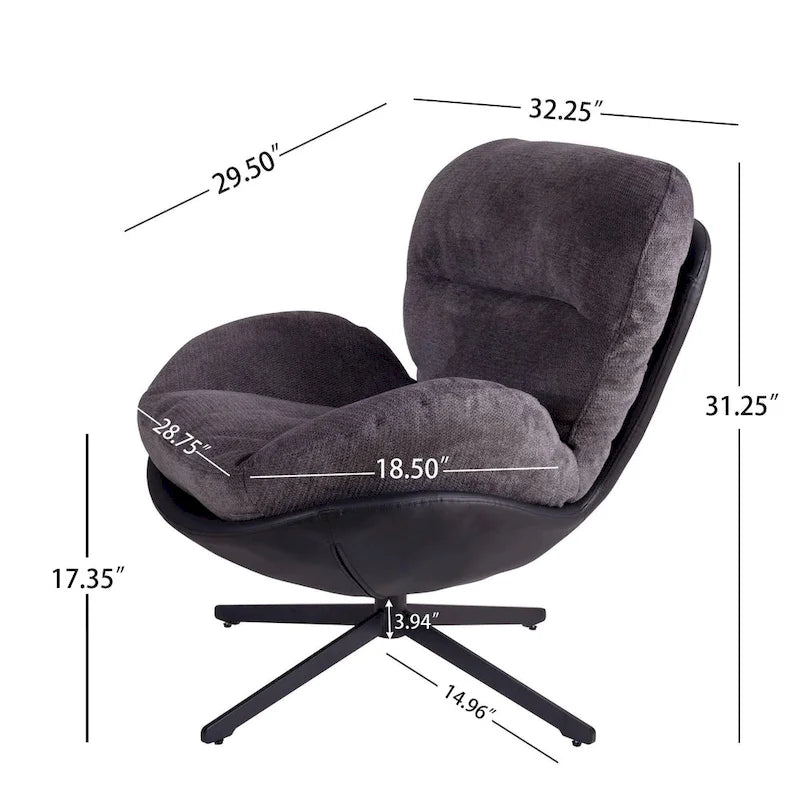 Poltrona girevole a 360° in ciniglia grigia/bianca/blu e similpelle – Stile moderno, uso singolo