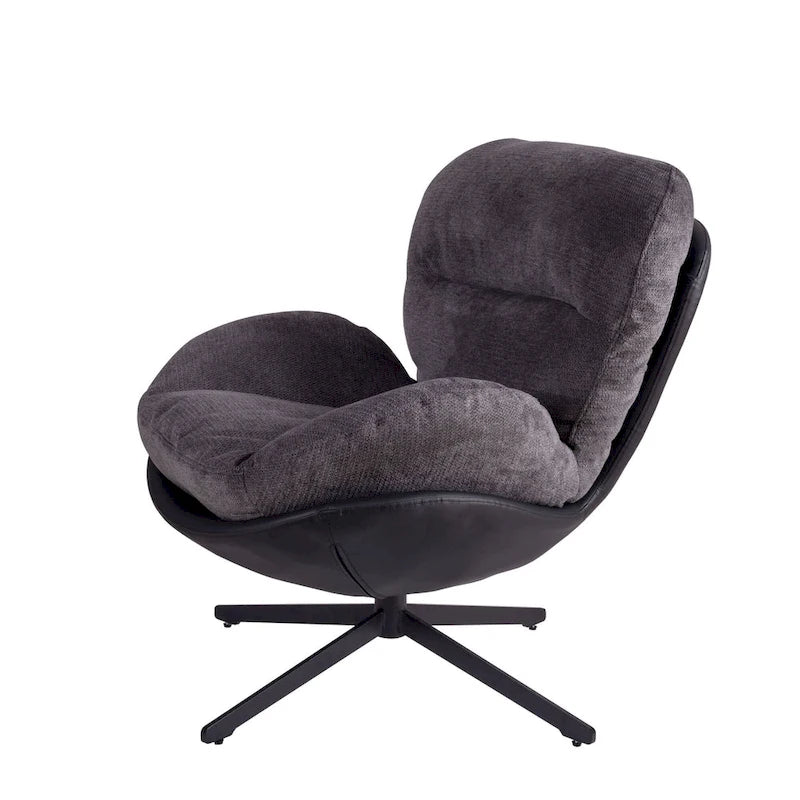 Poltrona girevole a 360° in ciniglia grigia/bianca/blu e similpelle – Stile moderno, uso singolo