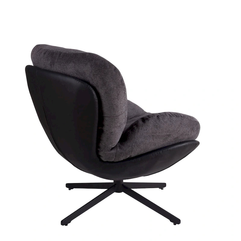 Poltrona girevole a 360° in ciniglia grigia/bianca/blu e similpelle – Stile moderno, uso singolo
