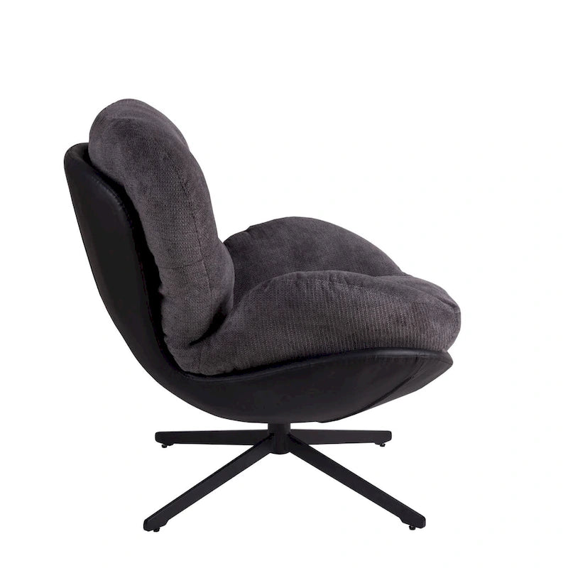Poltrona girevole a 360° in ciniglia grigia/bianca/blu e similpelle – Stile moderno, uso singolo