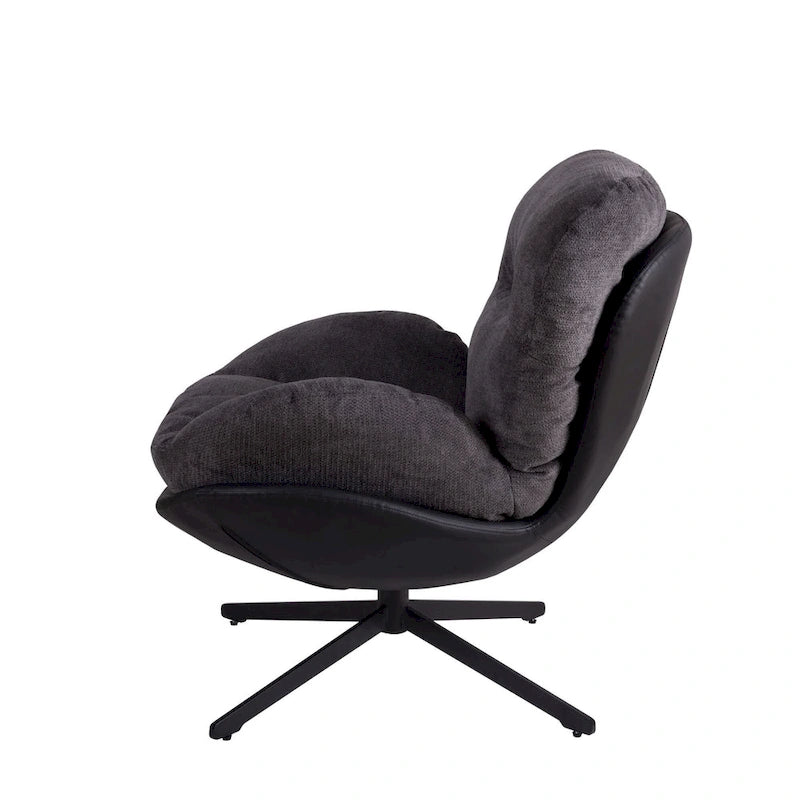 Poltrona girevole a 360° in ciniglia grigia/bianca/blu e similpelle – Stile moderno, uso singolo