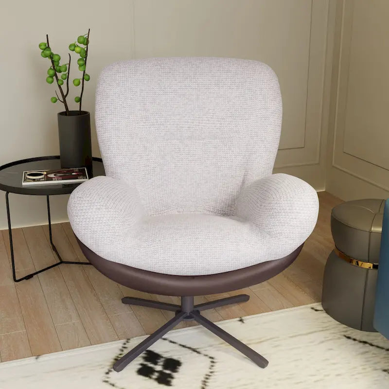Poltrona girevole a 360° in ciniglia grigia/bianca/blu e similpelle – Stile moderno, uso singolo