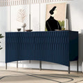 Credenza curva a 4 ante blu navy/beige/nera con gambe in metallo