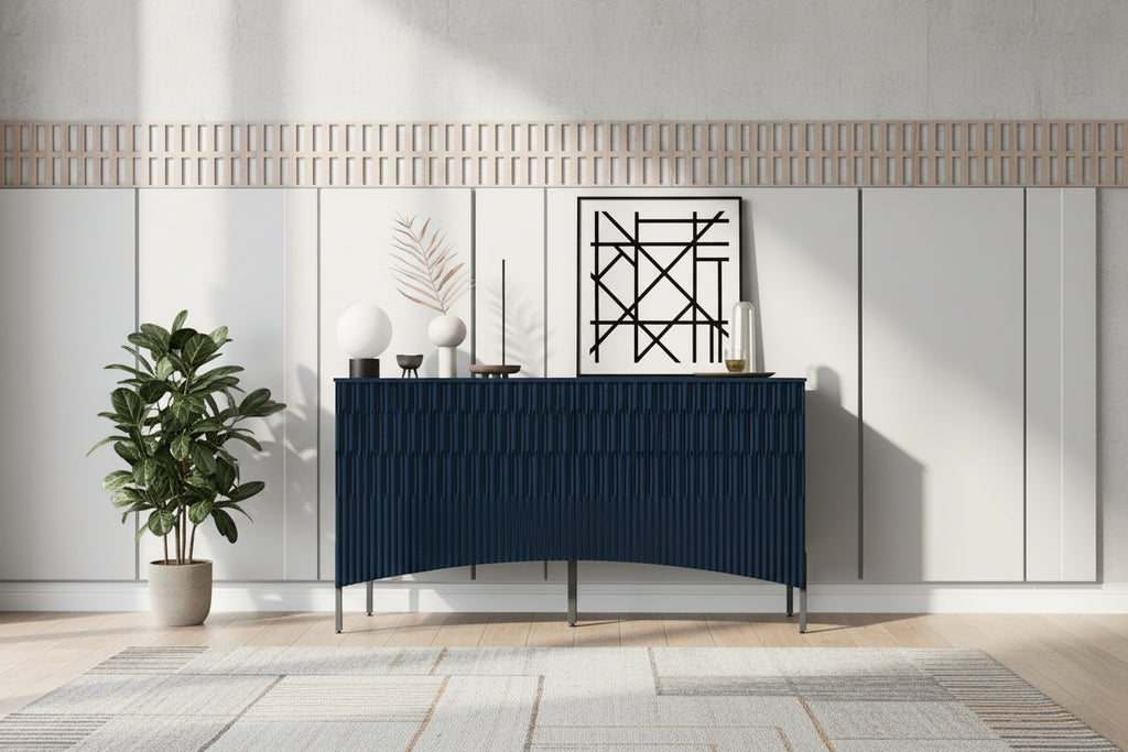 Buffet Cabinet with 4 Curved Bottom Doors, Sideboard Cabinet with Metal Legs, Console Table with Adjustable Shelf