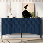 Credenza curva a 4 ante blu navy/beige/nera con gambe in metallo