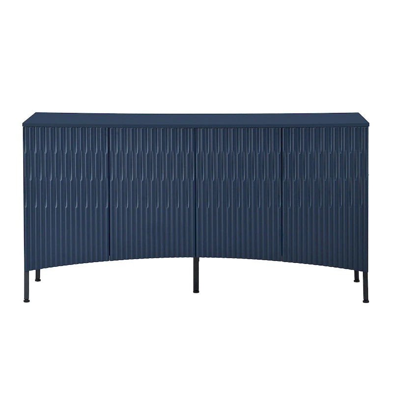 Credenza curva a 4 ante blu navy/beige/nera con gambe in metallo