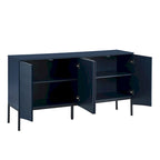 Credenza curva a 4 ante blu navy/beige/nera con gambe in metallo
