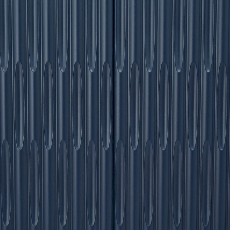 Credenza curva a 4 ante blu navy/beige/nera con gambe in metallo