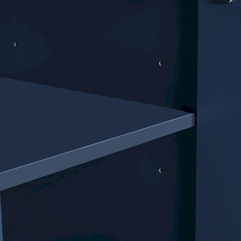 Credenza curva a 4 ante blu navy/beige/nera con gambe in metallo