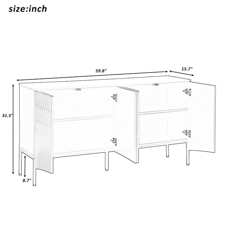 Credenza curva a 4 ante blu navy/beige/nera con gambe in metallo