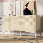 Credenza curva a 4 ante blu navy/beige/nera con gambe in metallo