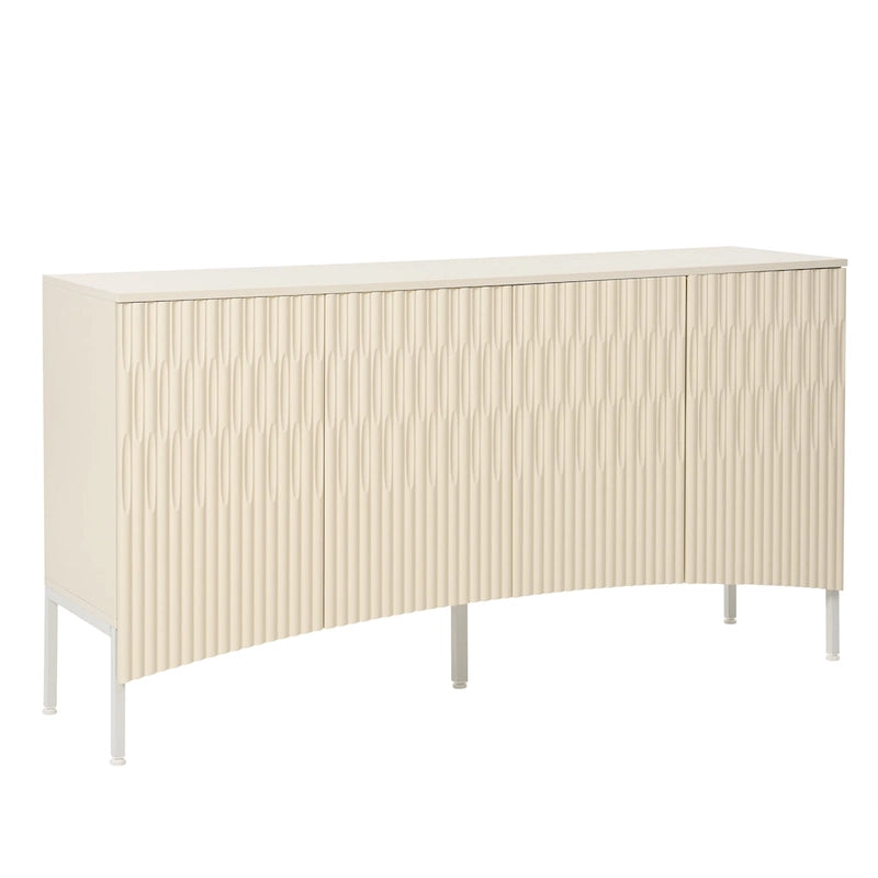 Credenza curva a 4 ante blu navy/beige/nera con gambe in metallo