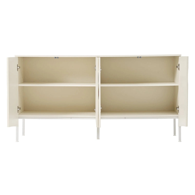 Credenza curva a 4 ante blu navy/beige/nera con gambe in metallo