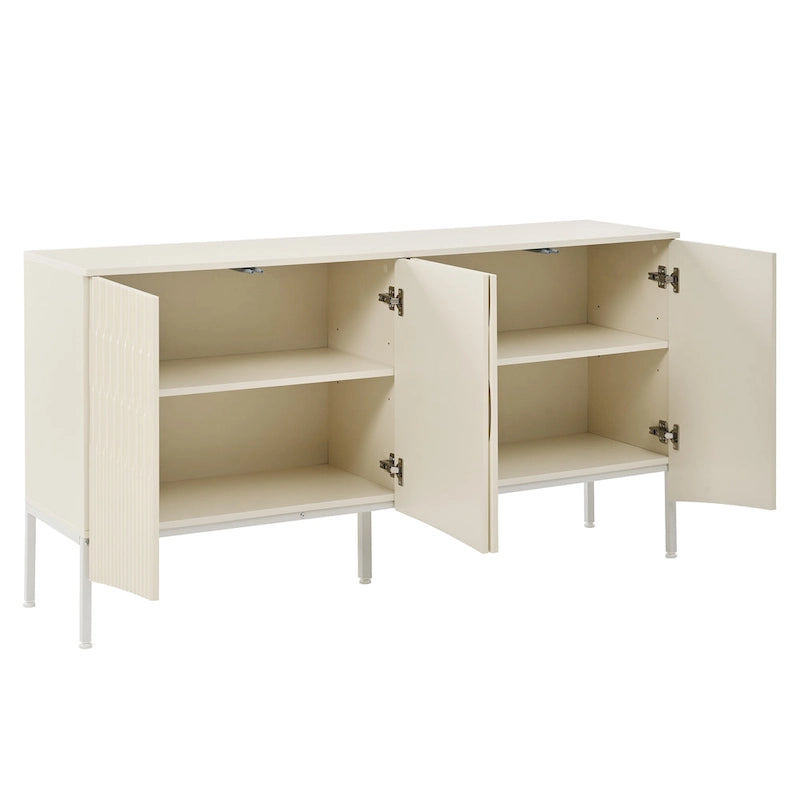 Credenza curva a 4 ante blu navy/beige/nera con gambe in metallo