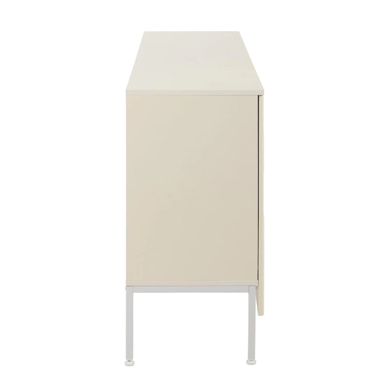 Credenza curva a 4 ante blu navy/beige/nera con gambe in metallo