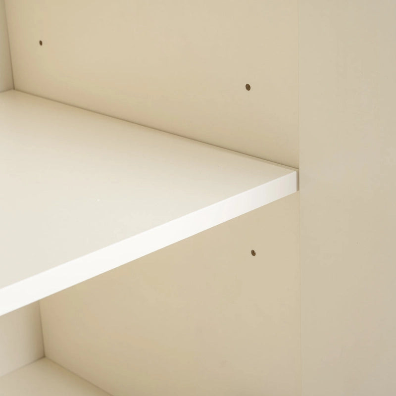 Credenza curva a 4 ante blu navy/beige/nera con gambe in metallo