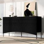 Credenza curva a 4 ante blu navy/beige/nera con gambe in metallo