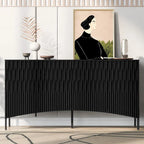 Credenza curva a 4 ante blu navy/beige/nera con gambe in metallo