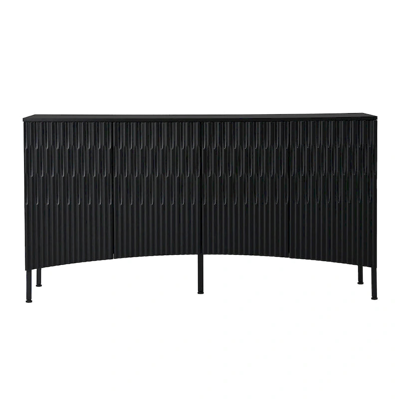 Credenza curva a 4 ante blu navy/beige/nera con gambe in metallo