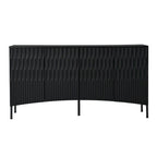 Credenza curva a 4 ante blu navy/beige/nera con gambe in metallo