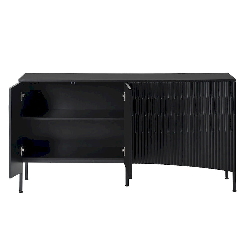 Credenza curva a 4 ante blu navy/beige/nera con gambe in metallo