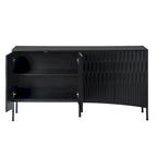 Credenza curva a 4 ante blu navy/beige/nera con gambe in metallo