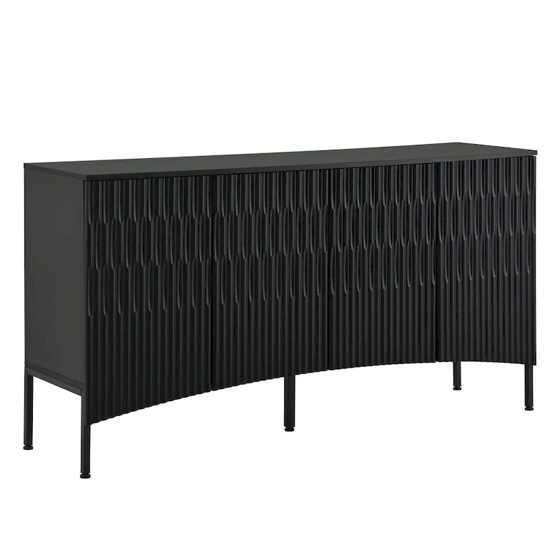 Credenza curva a 4 ante blu navy/beige/nera con gambe in metallo