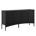 Credenza curva a 4 ante blu navy/beige/nera con gambe in metallo