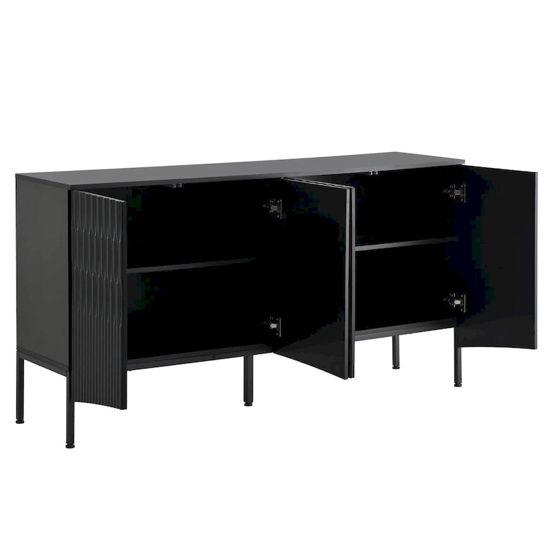 Credenza curva a 4 ante blu navy/beige/nera con gambe in metallo