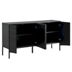 Credenza curva a 4 ante blu navy/beige/nera con gambe in metallo