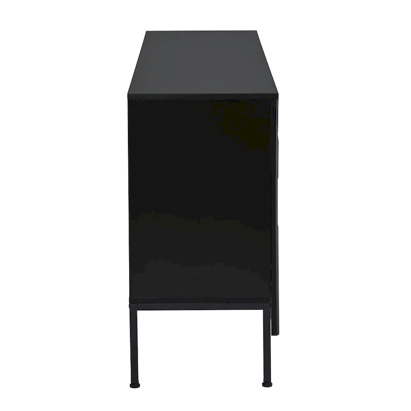 Credenza curva a 4 ante blu navy/beige/nera con gambe in metallo