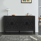 Credenza in Legno Anticata Nera/Marrone a 4 Ante con Ante Fantasia e Ripiano Regolabile