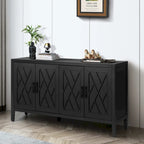 Credenza in Legno Anticata Nera/Marrone a 4 Ante con Ante Fantasia e Ripiano Regolabile