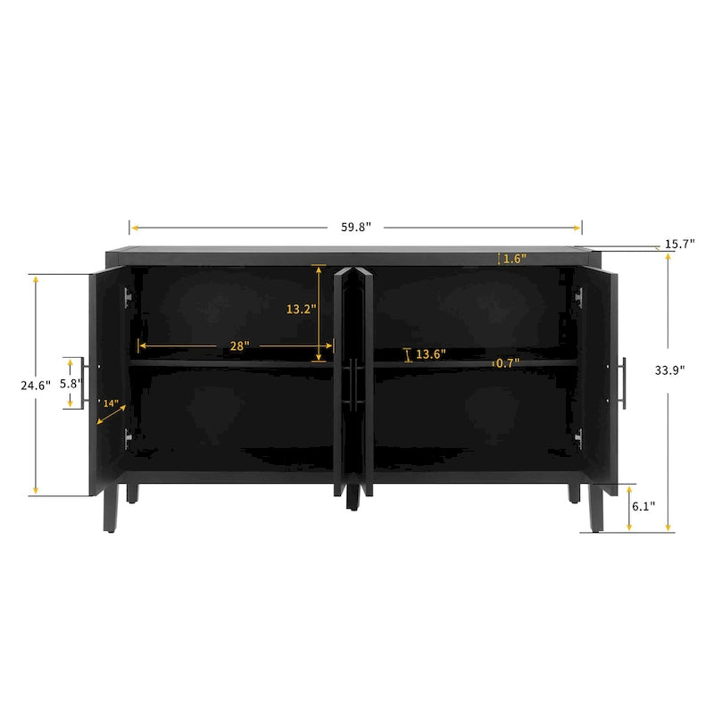 Credenza in Legno Anticata Nera/Marrone a 4 Ante con Ante Fantasia e Ripiano Regolabile