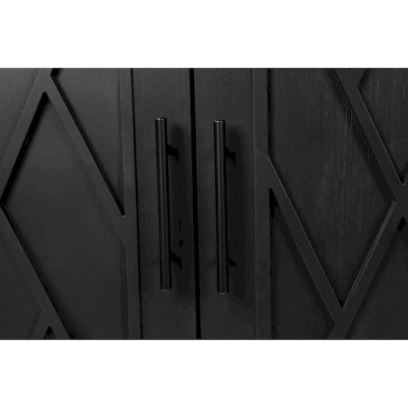 Credenza in Legno Anticata Nera/Marrone a 4 Ante con Ante Fantasia e Ripiano Regolabile