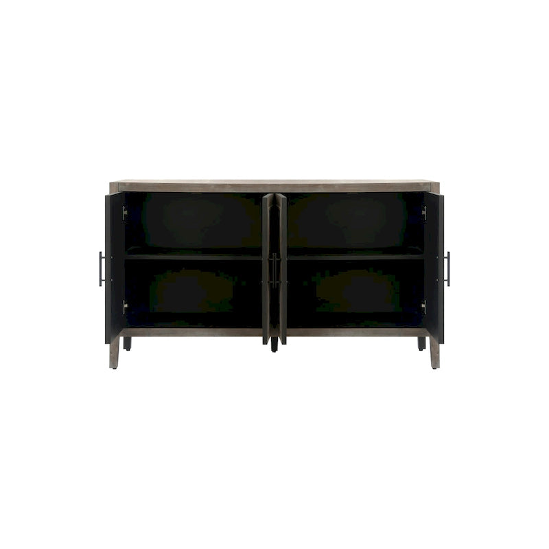 Credenza in Legno Anticata Nera/Marrone a 4 Ante con Ante Fantasia e Ripiano Regolabile