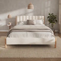 Struttura letto matrimoniale queen size imbottita bianca con gambe in legno (Singola)