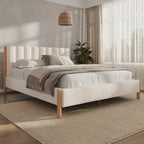 Struttura letto matrimoniale queen size imbottita bianca con gambe in legno (Singola)