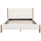 Struttura letto matrimoniale queen size imbottita bianca con gambe in legno (Singola)