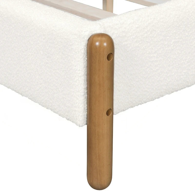 Struttura letto matrimoniale queen size imbottita bianca con gambe in legno (Singola)