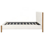 Struttura letto matrimoniale queen size imbottita bianca con gambe in legno (Singola)