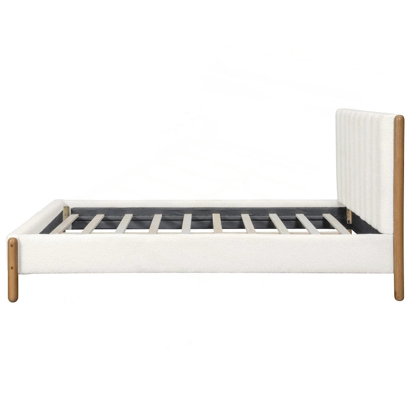Struttura letto matrimoniale queen size imbottita bianca con gambe in legno (Singola)