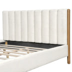 Struttura letto matrimoniale queen size imbottita bianca con gambe in legno (Singola)