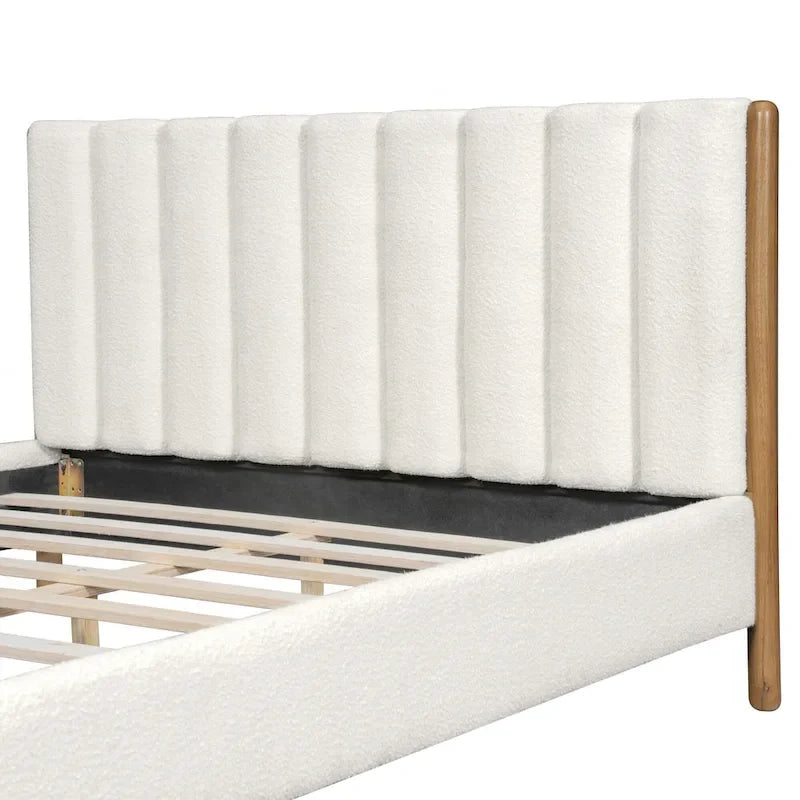 Struttura letto matrimoniale queen size imbottita bianca con gambe in legno (Singola)