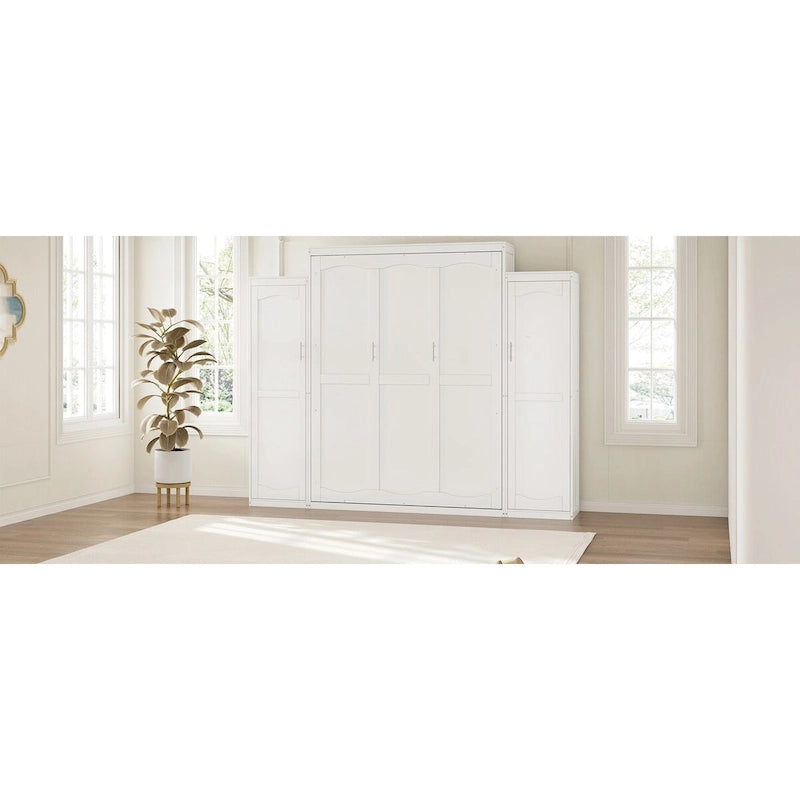 Letto a scomparsa matrimoniale a muro White Queen Size con 2 armadi e ripiano portaoggetti (Singolo)