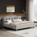 Letto a piattaforma King Size rivestito in ciniglia grigia con testiera rotonda a biscotto (Singolo)