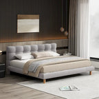 Letto a piattaforma King Size rivestito in ciniglia grigia con testiera rotonda a biscotto (Singolo)