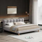 King Size Upholstered Platform with Cookie-Shaped Headboard 12 Slat Support